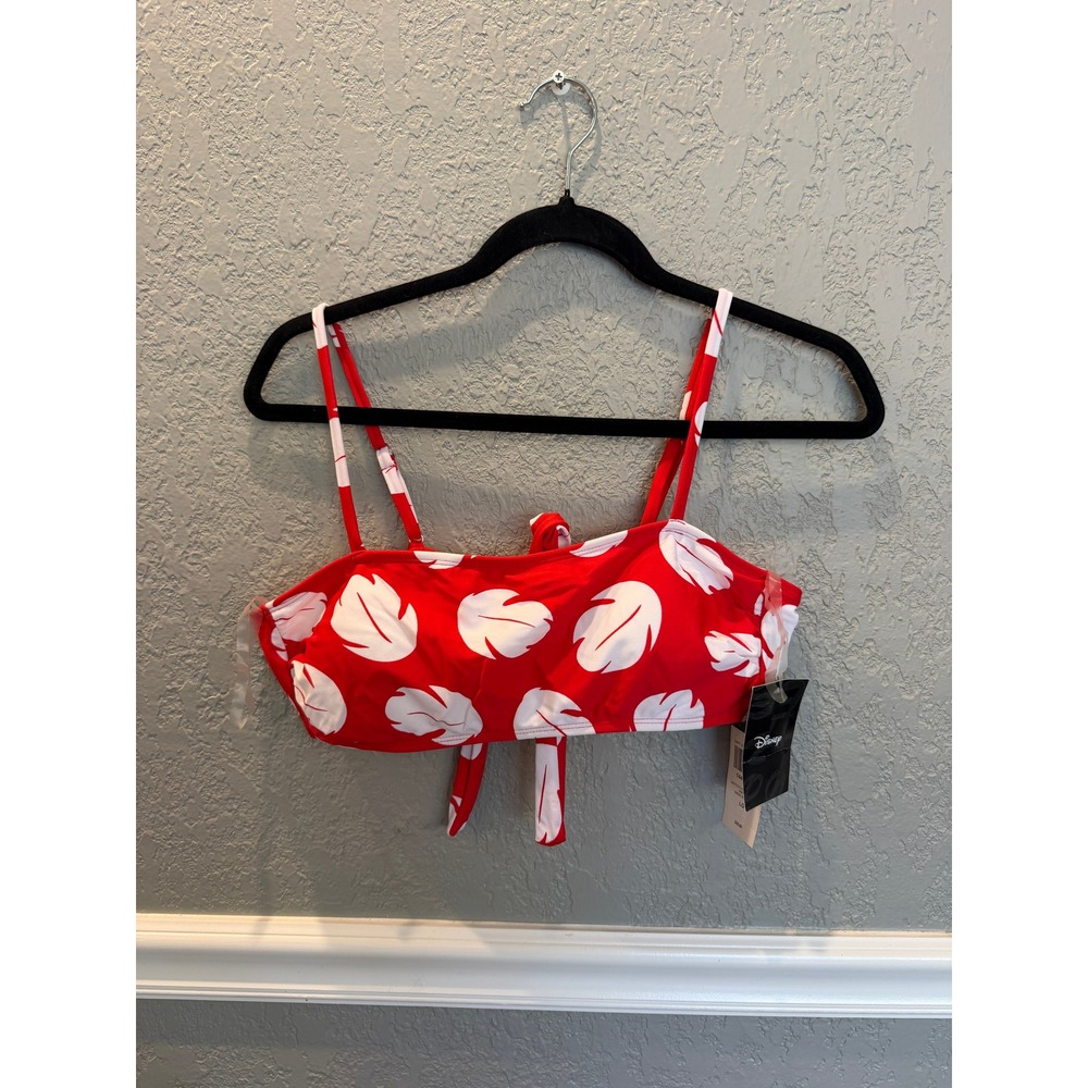 Disney Lilo & Stitch Red White Leaf Print Bikini Swim Top Hot Topic Large NWT